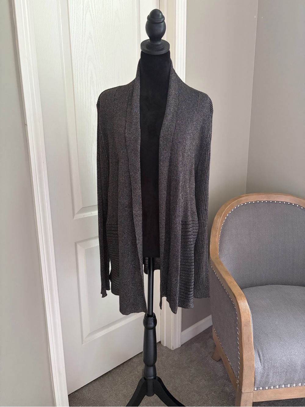 JM Collection Open-Front Black and Gold Cardigan